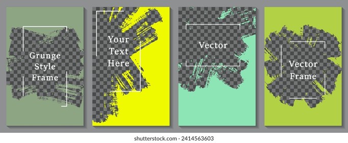 Painted frame social media story post template set. Creative banner design vector collection. Text place transparent background. Social media grunge story publications.  Blank promo banners