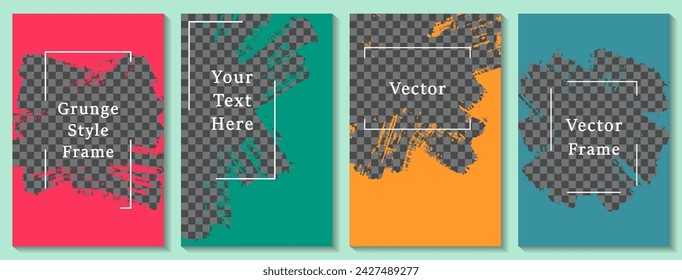 Painted frame social media story post template set. Creative banner design vector collection. Text place transparent background. Social media story publication layouts.  x