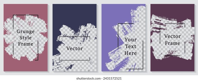 Painted frame social media story post template set. Minimal banner design vector collection. Empty space transparent background. Social media grunge story publications.  Blank content banners