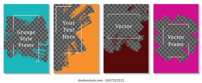Painted frame social media story post template set. Minimal banner design vector collection. Text place transparent background. Social media grunge story publications.  Paint flyer templates