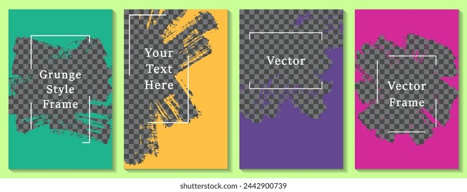 Painted frame social media story post template set. Minimalist banner design vector collection. Text place transparent background. Social media grunge story publications.  Blank content banners