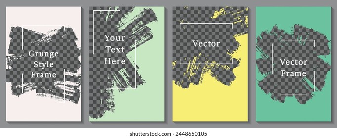 Painted frame social media story post template set. Messy banner design vector collection. Empty space transparent background. Social media story publication layouts.  Editable blog stories