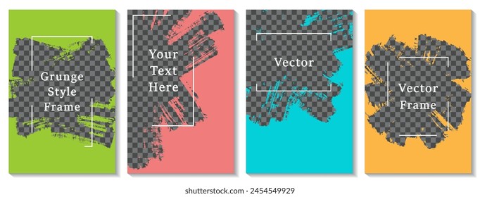 Painted frame social media story post template set. Creative banner design vector collection. Empty space transparent background. Social media grunge story publications.  Blank promo banners