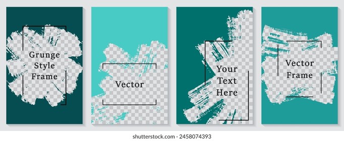 Painted frame social media story post template set. Minimal banner design vector collection. Empty space transparent background. Social media story publication layouts.  Blank content banners