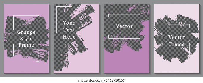 Painted frame social media story post template set. Modern banner design vector collection. Empty space transparent background. Social media story publication layouts.  Editable blog mockups