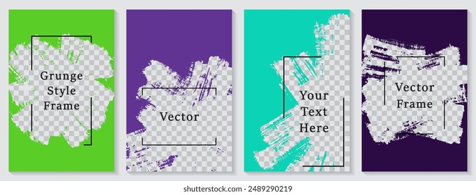 Painted frame social media story post template set. Messy banner design vector collection. Empty space transparent background. Social media grunge story publications.  Sale poster templates