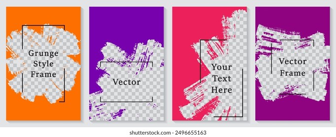 Painted frame social media story post template set. Simple banner design vector collection. Empty space transparent background. Social media story publication layouts.  Paint flyer templates