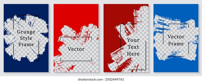 Painted frame social media story post template set. Stylish banner design vector collection. Text place transparent background. Social media grunge story publications.  Blank content banners