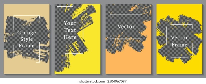 Conjunto de Plantilla de post historia de redes sociales de marco pintado. Colección de Vector de diseño de Anuncio Grunge. Texto colocar fondo transparente. Diseños de publicación de historias de redes sociales.  Plantillas de cartel de venta