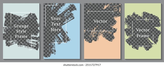 Conjunto de modelos de postagem de história de mídia social de quadro pintado. Coleção de vetores de design de banner elegante. Esvaziar o plano de fundo transparente. Publicações de histórias grunge nas mídias sociais.  Faixas de conteúdo em branco