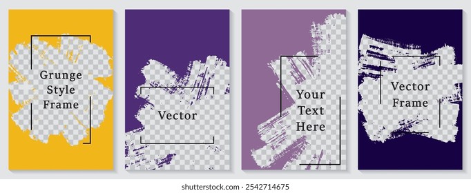 Conjunto de Plantilla de post historia de redes sociales de marco pintado. Colección de Vector de diseño de Anuncio plano. Texto colocar fondo transparente. Publicaciones de historias grunge en medios sociales.  Plantillas de cartel de venta