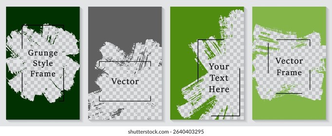 Painted frame social media story post template set. Flat banner design vector collection. Empty space transparent background. Social media story publication layouts.  Blank content banners