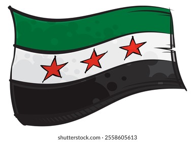 Painted Free Syria flag waving in wind