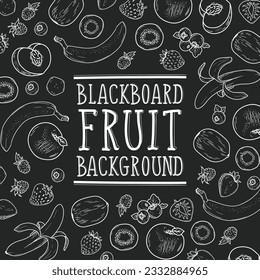 Painted fruits on a blackboard. Imitation of chalked fruits on a chalkboard.