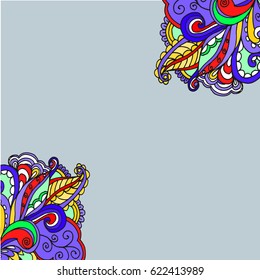 Painted geometric border of abstract flowers on a white background