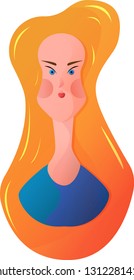 painted girl with long hair, cartoon character girl, vector work.
