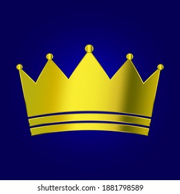 Painted golden crown in royal style on blue background. Award vector illustration. Stock image.