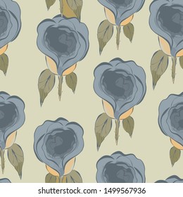 Painted graphic pattern with roses. Stylized watercolor