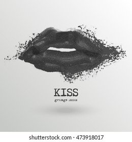 Painted Gray Lips. Abstract design. Grunge love element. Usable banner, cards, posters, label, logo, badge. Wallpaper with empty space for your text. Vector illustration.