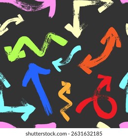 Painted grunge Arrows Seamless Pattern fashion print, wrapping paper, fabric design, wallpaper.Seamless Pattern of Colorful Grunge Arrows Vector illustration