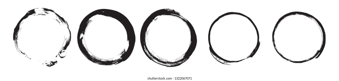 Painted grunge circles set. Black labels, background, paint texture. Brush strokes vector. Handmade design elements