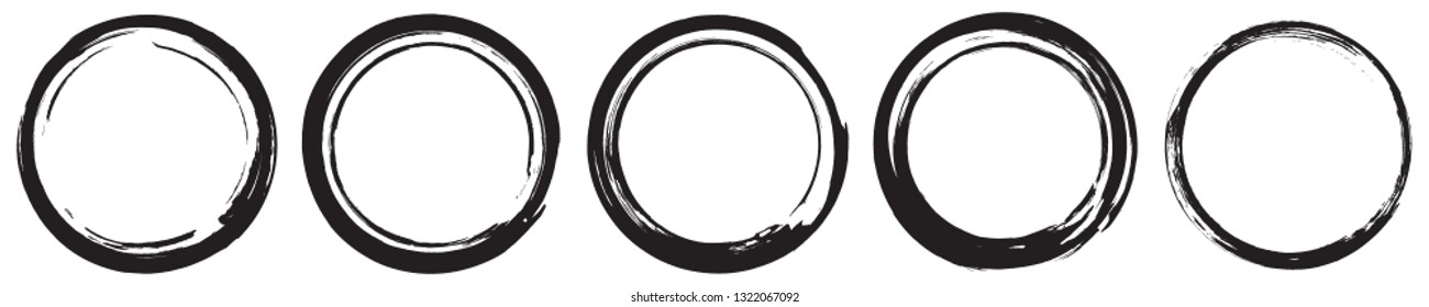 Painted grunge circles set. Black labels, background, paint texture. Brush strokes vector. Handmade design elements