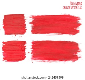 Painted grunge Denmark flag, brush strokes on white background. Vector illustration 