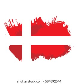 Painted grunge Denmark flag, brush strokes on white background. Vector illustration