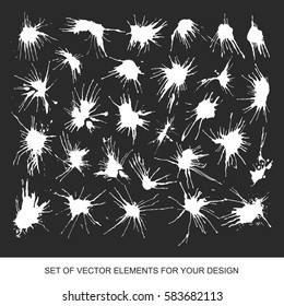 Painted Grunge Ink Blots Brush Texture Collection Isolated. Background handmade design elements.