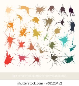 Painted Grunge Ink Blots Brush Texture Collection Isolated. Colored belly labels. Background handmade design elements.