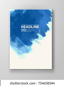 Painted grunge poster element. Blue ink vector banner stains isolated on white. Backgrounds for design. Hand drawn vector illustration on white background. Brush strokes vector.