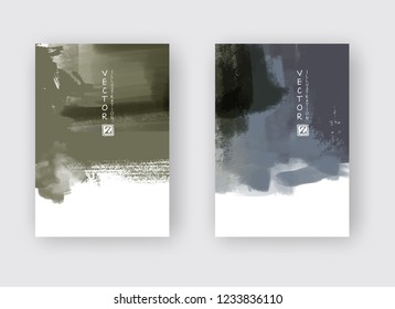 Painted grunge poster element. Khaki ink vector banner set stains isolated on white. Backgrounds for design. Hand drawn vector illustration on white background. Brush strokes vector.
