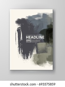 Painted grunge poster element. Khaki ink vector banner stains isolated on white. Backgrounds for design. Hand drawn vector illustration on white background. Brush strokes vector.