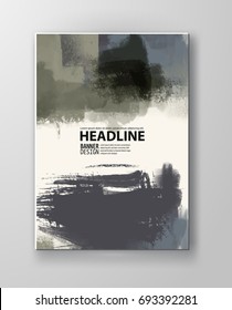 Painted grunge poster element. Khaki ink vector banner stains isolated on white. Backgrounds for design. Hand drawn vector illustration on white background. Brush strokes vector.