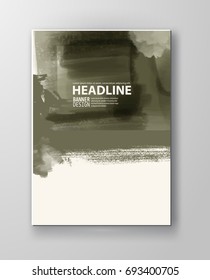 Painted grunge poster element. Khaki ink vector banner stains isolated on white. Backgrounds for design. Hand drawn vector illustration on white background. Brush strokes vector.
