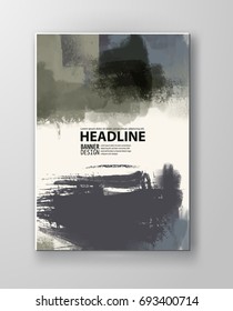 Painted grunge poster element. Khaki ink vector banner stains isolated on white. Backgrounds for design. Hand drawn vector illustration on white background. Brush strokes vector.