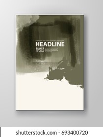 Painted grunge poster element. Khaki ink vector banner stains isolated on white. Backgrounds for design. Hand drawn vector illustration on white background. Brush strokes vector.
