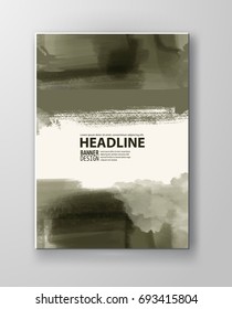 Painted grunge poster element. Khaki ink vector banner stains isolated on white. Backgrounds for design. Hand drawn vector illustration on white background. Brush strokes vector.