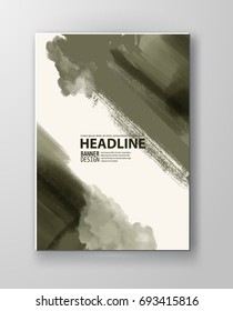 Painted grunge poster element. Khaki ink vector banner stains isolated on white. Backgrounds for design. Hand drawn vector illustration on white background. Brush strokes vector.