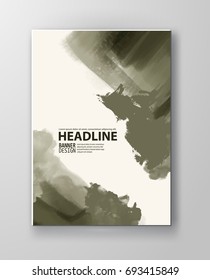 Painted grunge poster element. Khaki ink vector banner stains isolated on white. Backgrounds for design. Hand drawn vector illustration on white background. Brush strokes vector.