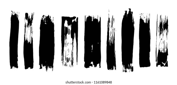 Painted grunge shapes. Black ink brush strokes. Handmade scribble dirty texture. Isolated vector design elements.