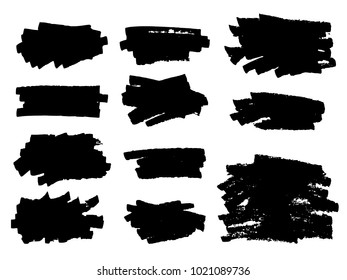 Estribos de grano pintados. Etiquetas negras, fondo, textura de pintura. Vector de trazos de pincel. Elementos de diseño hechos a mano.