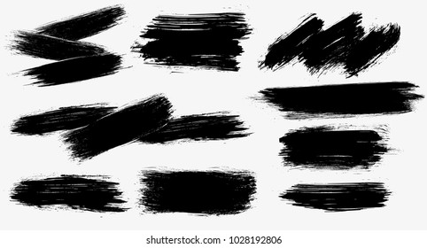 Estribos de grano pintados. Etiquetas negras, fondo, textura de pintura. Vector de trazos de pincel. Elementos de diseño hechos a mano