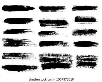 Painted grunge stripes set. Black labels, background, paint texture. Brush strokes vector. Handmade design elements.