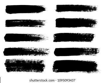 Painted grunge stripes set. Black labels, background, paint texture. Brush strokes vector. Handmade design elements.