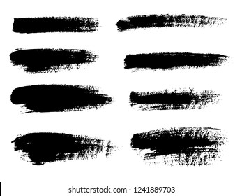 Painted grunge stripes set. Black labels, background, paint texture. Brush strokes vector. Handmade design elements