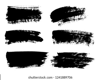 Painted grunge stripes set. Black labels, background, paint texture. Brush strokes vector. Handmade design elements