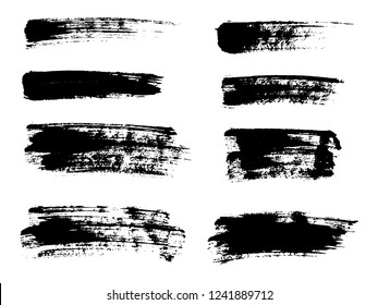 Painted grunge stripes set. Black labels, background, paint texture. Brush strokes vector. Handmade design elements