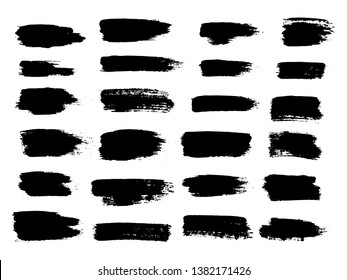 Painted grunge stripes set. Black labels, background, paint texture. Brush strokes vector. Handmade design elements. Vector illustration