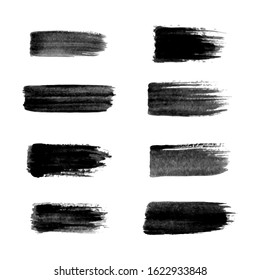 Painted grunge stripes set. Black labels, background, paint texture. Brush strokes vector.